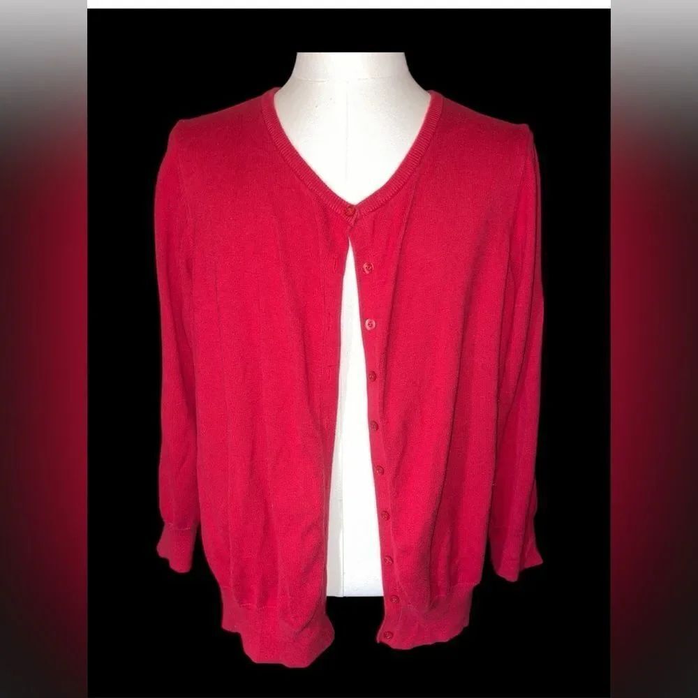 Jessica London Vibrant Red Women's Cardigan button-down long Sleeve light